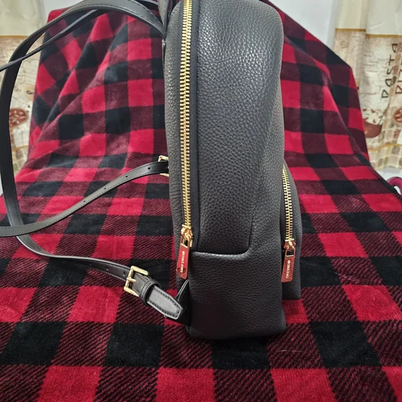 Michael Kors Black Leather Backpack with Gold Accents display picture 1